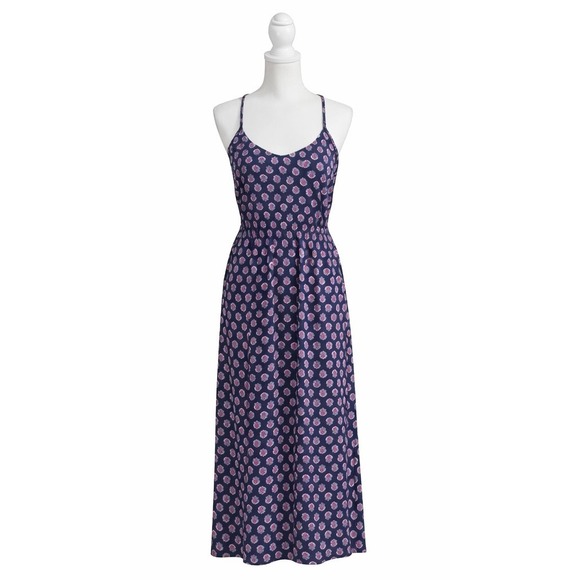 Gap Navy Coral Floral Scoop Neck Racerback Lightweight Rayon Maxi Dress Size M - Picture 4 of 8